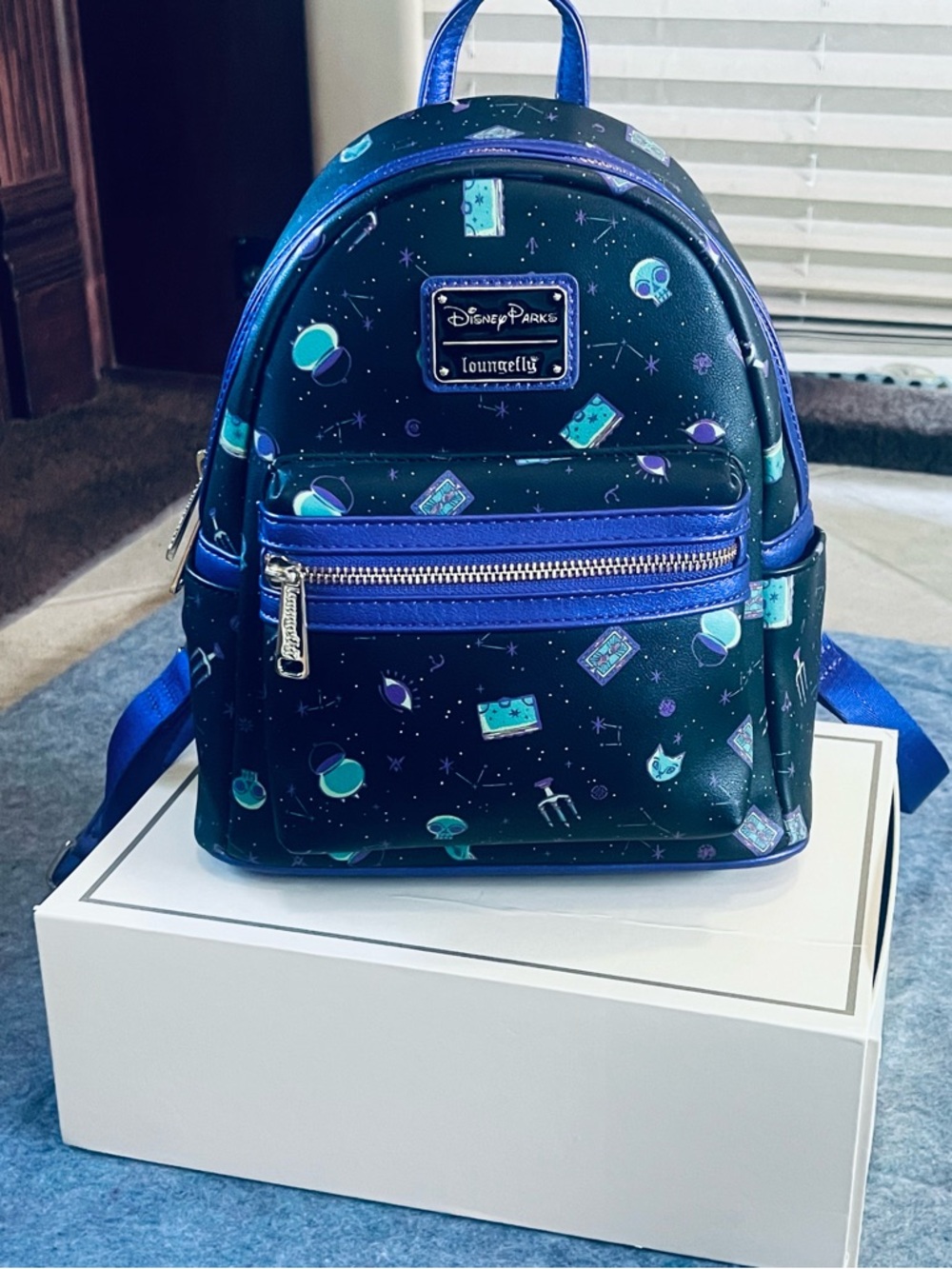 Loungefly Black Mini Backpack with Purple & Teal Space Print
